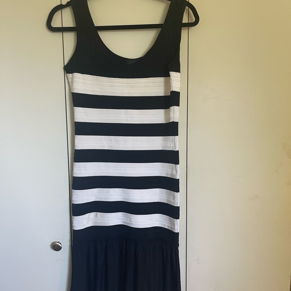 John Richmond Monochrome Striped Midi Dress